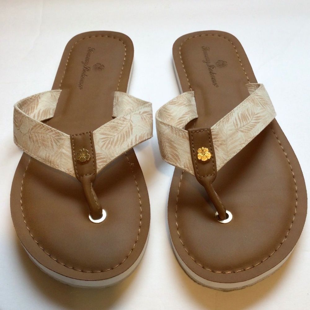 Tommy Bahama Women Flip Flops  Size 8 Speedwell Faux Leather White Palm Sandal